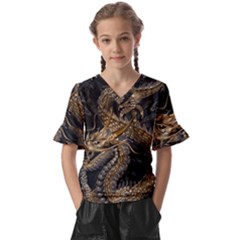 Fantasy Dragon Pentagram Kids  V-neck Horn Sleeve Blouse