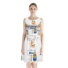 Graphic-smiley-color-diagram Sleeveless Waist Tie Chiffon Dress