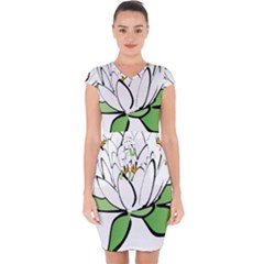 Lotus-flower-water-lily Capsleeve Drawstring Dress 