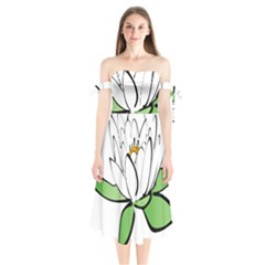 Lotus-flower-water-lily Shoulder Tie Bardot Midi Dress