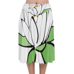 Lotus-flower-water-lily Velvet Flared Midi Skirt