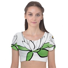 Lotus-flower-water-lily Velvet Short Sleeve Crop Top 