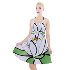 Lotus-flower-water-lily Halter Party Swing Dress 