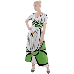 Lotus-flower-water-lily Button Up Short Sleeve Maxi Dress