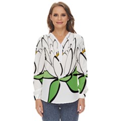 Lotus-flower-water-lily Zip Up Long Sleeve Blouse