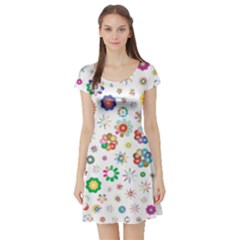 Flower Floral Pattern Short Sleeve Skater Dress