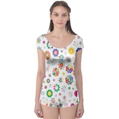 Flower Floral Pattern Boyleg Leotard 