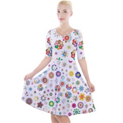 Flower Floral Pattern Quarter Sleeve A-line Dress