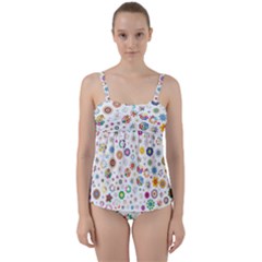 Flower Floral Pattern Twist Front Tankini Set by Jancukart