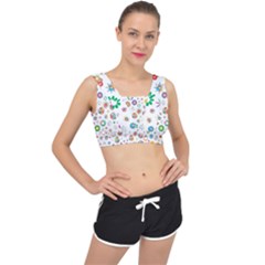 Flower Floral Pattern V-back Sports Bra