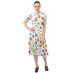 Flower Floral Pattern Keyhole Neckline Chiffon Dress by Jancukart