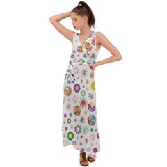 Flower Floral Pattern V-neck Chiffon Maxi Dress