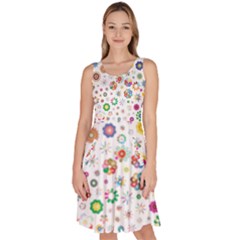 Flower Floral Pattern Knee Length Skater Dress With Pockets