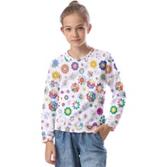 Flower Floral Pattern Kids  Long Sleeve Tee With Frill 