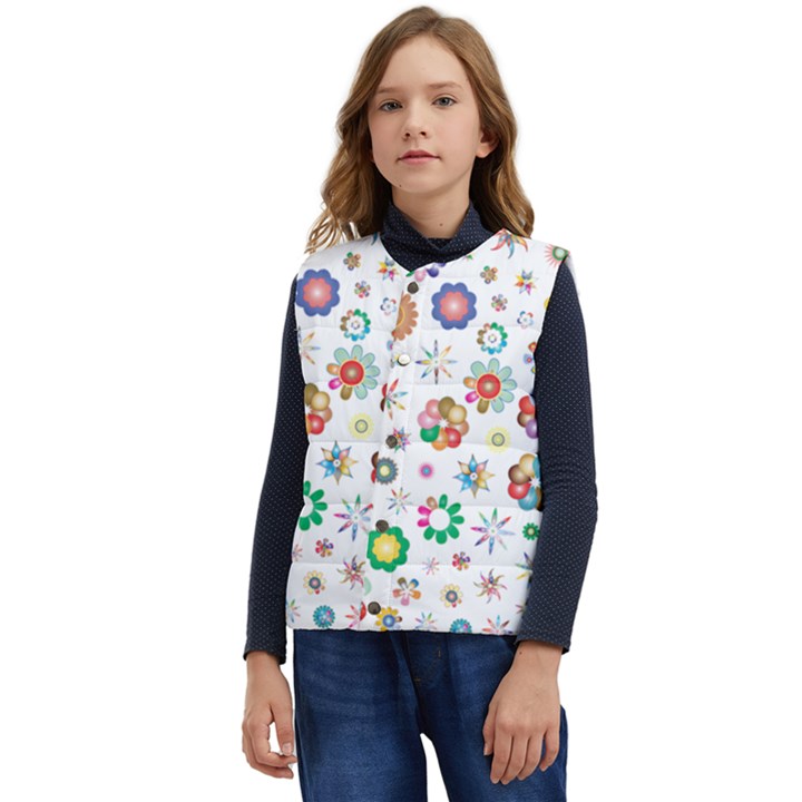 Flower Floral Pattern Kid s Short Button Up Puffer Vest	