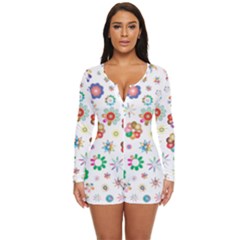 Flower Floral Pattern Long Sleeve Boyleg Swimsuit