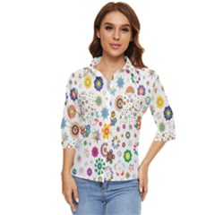 Flower Floral Pattern Women s Quarter Sleeve Pocket Shirt