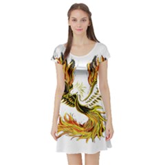 Phoenix-bird-fire-bright-red-swing Short Sleeve Skater Dress