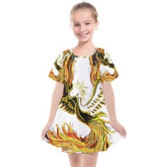 Phoenix-bird-fire-bright-red-swing Kids  Smock Dress