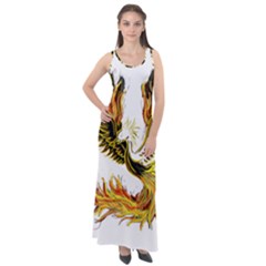 Phoenix-bird-fire-bright-red-swing Sleeveless Velour Maxi Dress