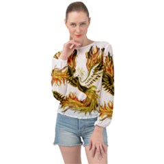 Phoenix-bird-fire-bright-red-swing Banded Bottom Chiffon Top