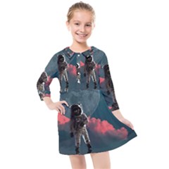 Astronaut-moon-space-nasa-planet Kids  Quarter Sleeve Shirt Dress by Jancukart