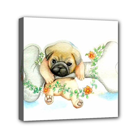 Pug-watercolor-cute-animal-dog Mini Canvas 6  X 6  (stretched)