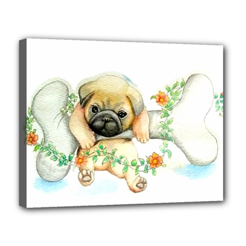 Pug-watercolor-cute-animal-dog Canvas 14  X 11  (stretched)