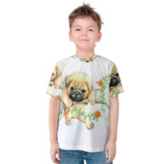 Pug-watercolor-cute-animal-dog Kids  Cotton Tee