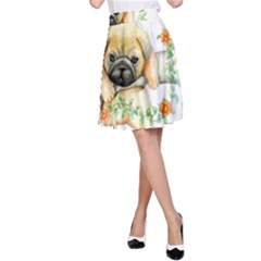 Pug-watercolor-cute-animal-dog A-line Skirt by Jancukart