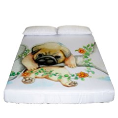 Pug-watercolor-cute-animal-dog Fitted Sheet (california King Size)