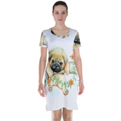 Pug-watercolor-cute-animal-dog Short Sleeve Nightdress