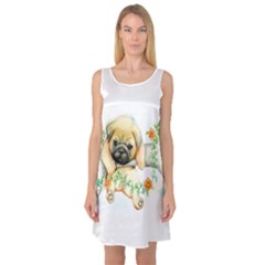 Pug-watercolor-cute-animal-dog Sleeveless Satin Nightdress by Jancukart