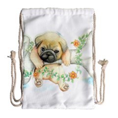 Pug-watercolor-cute-animal-dog Drawstring Bag (large)