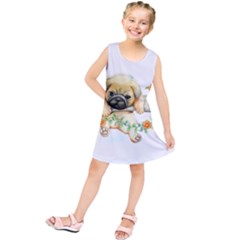 Pug-watercolor-cute-animal-dog Kids  Tunic Dress