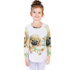 Pug-watercolor-cute-animal-dog Kids  Long Sleeve Tee