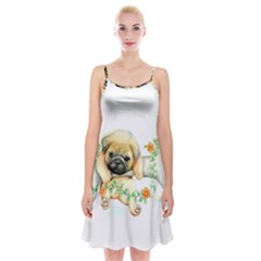 Pug-watercolor-cute-animal-dog Spaghetti Strap Velvet Dress by Jancukart