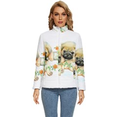 Pug-watercolor-cute-animal-dog Women s Puffer Bubble Jacket Coat