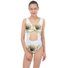 Pug-watercolor-cute-animal-dog Center Cut Out Swimsuit