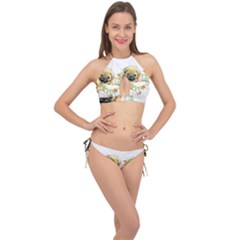 Pug-watercolor-cute-animal-dog Cross Front Halter Bikini Set