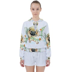 Pug-watercolor-cute-animal-dog Women s Tie Up Sweat