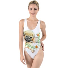 Pug-watercolor-cute-animal-dog High Leg Strappy Swimsuit