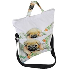 Pug-watercolor-cute-animal-dog Fold Over Handle Tote Bag