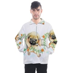 Pug-watercolor-cute-animal-dog Men s Half Zip Pullover by Jancukart