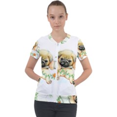 Pug-watercolor-cute-animal-dog Short Sleeve Zip Up Jacket