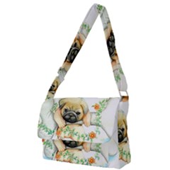 Pug-watercolor-cute-animal-dog Full Print Messenger Bag (l) by Jancukart