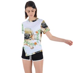 Pug-watercolor-cute-animal-dog Asymmetrical Short Sleeve Sports Tee