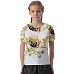 Pug-watercolor-cute-animal-dog Kids  Frill Chiffon Blouse