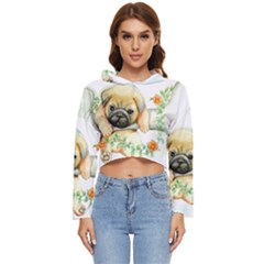 Pug-watercolor-cute-animal-dog Women s Lightweight Cropped Hoodie