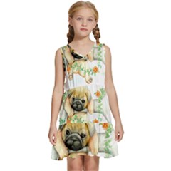 Pug-watercolor-cute-animal-dog Kids  Sleeveless Tiered Mini Dress by Jancukart